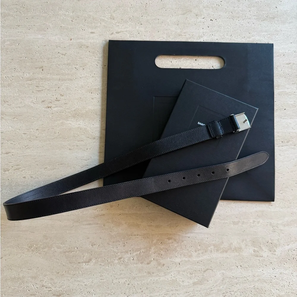 NWT Yves Saint Laurent Black Leather Belt 80cm